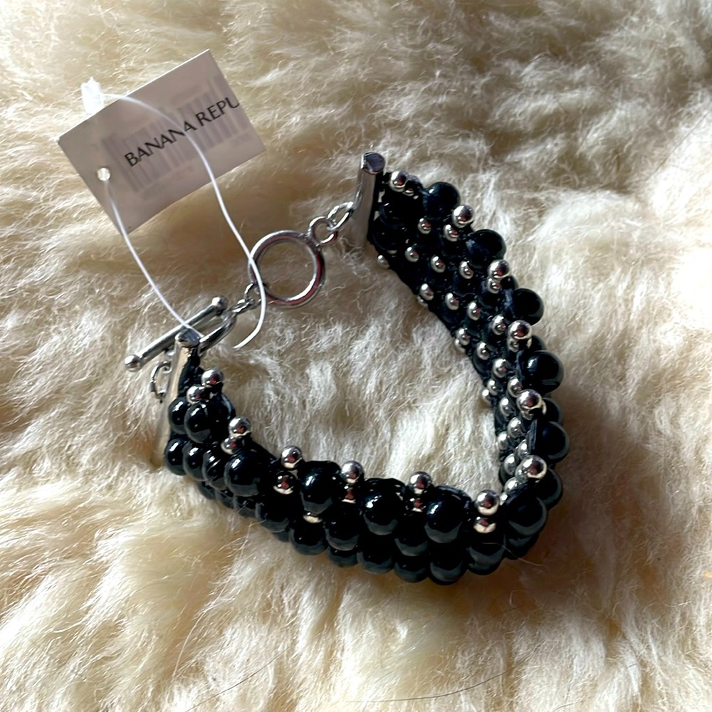 3/$20! NWT Banana Republic bracelet bead-like wide black / sliver elegant style